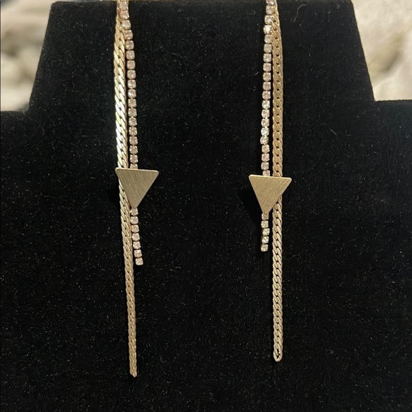 New Marlyn Schiff Triangle Fringe Drop Crystal Chain Earrings - Picture 1 of 1